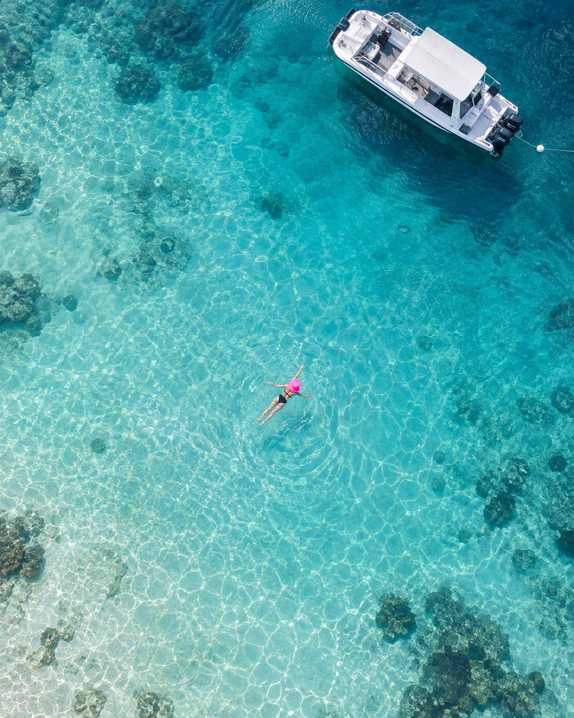 A bright hat seen from above in open water