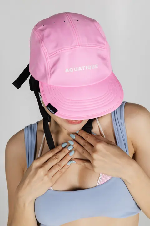 AQUATIQUE Flamingo cap, worn in the studio