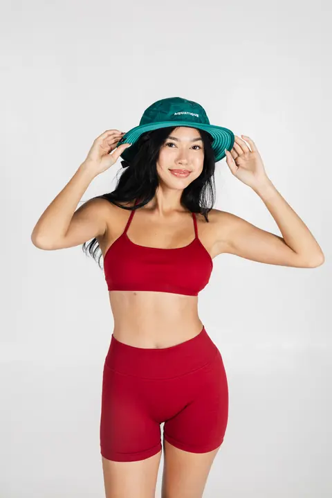 AQUATIQUE Forest bucket hat, worn in the studio