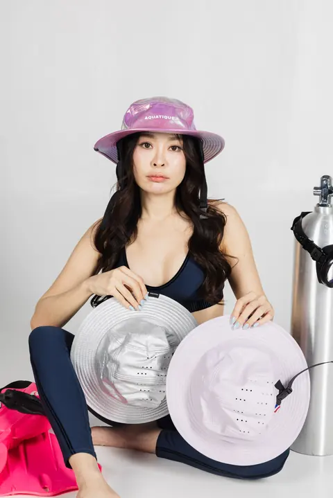 AQUATIQUE Holographic hat, worn in the studio