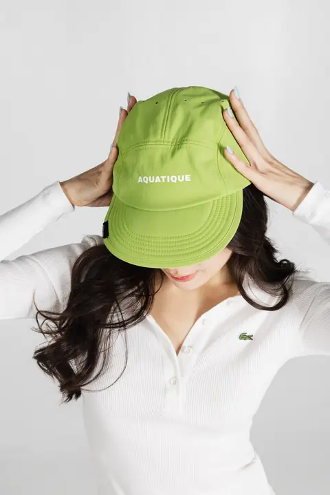 AQUATIQUE Light Green cap, worn in the studio